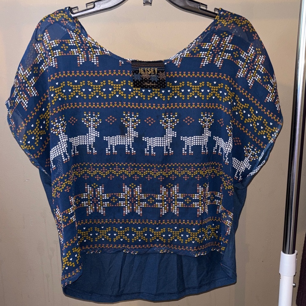 The Jetset Diaries Navy and Yellow Patterned Blouse (reindeer)